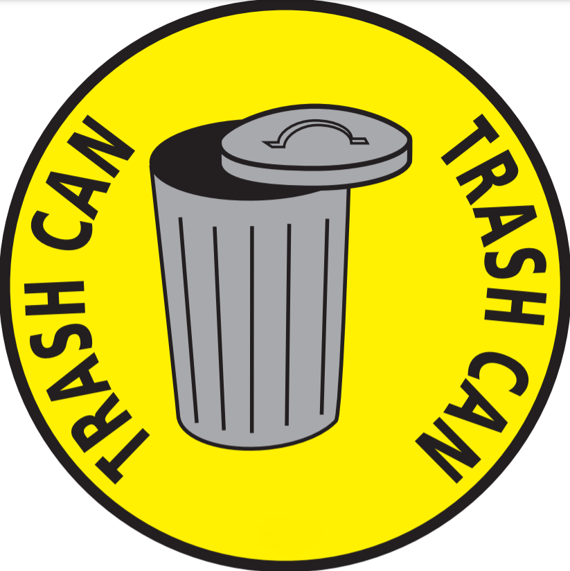 Mighty Line Trash Can Container Yellow with Words Floor Sign